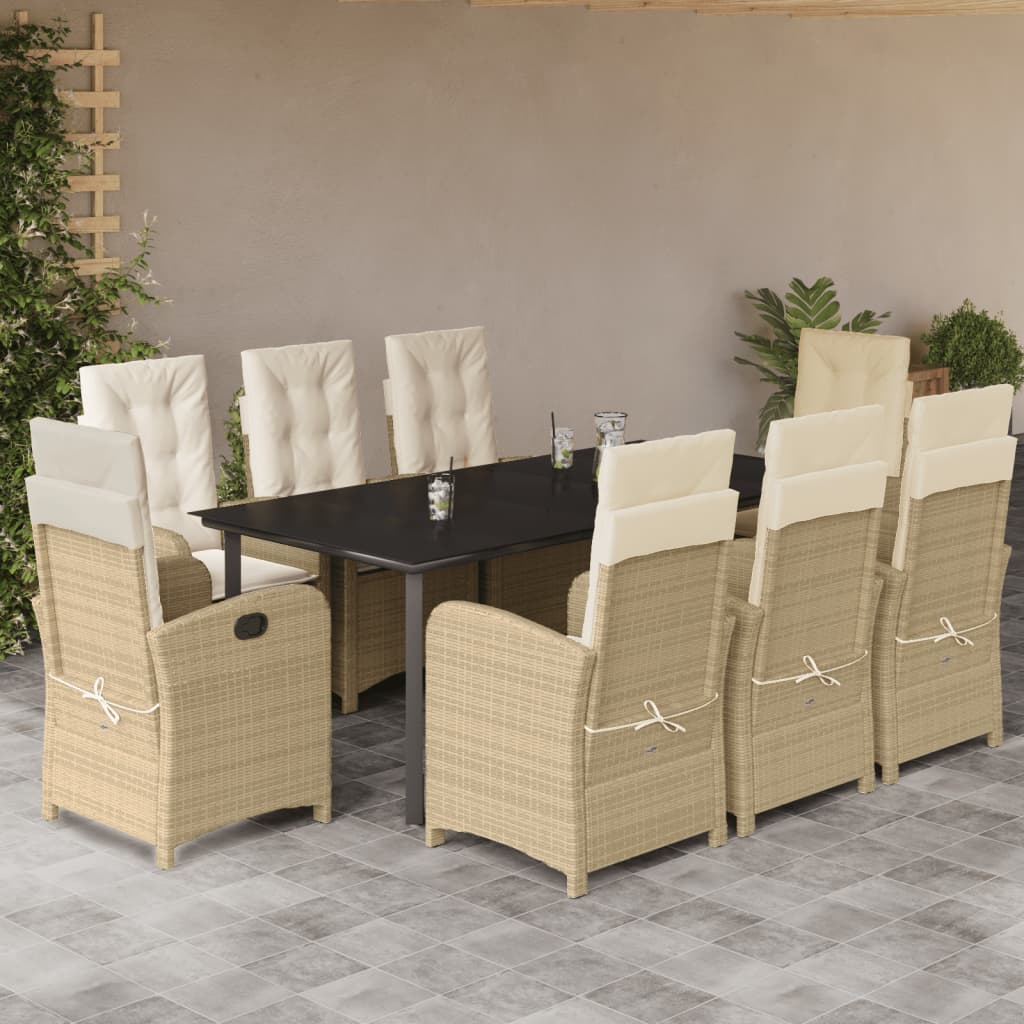 9-tlg. Garten-Essgruppe mit Kissen Beige Poly Rattan