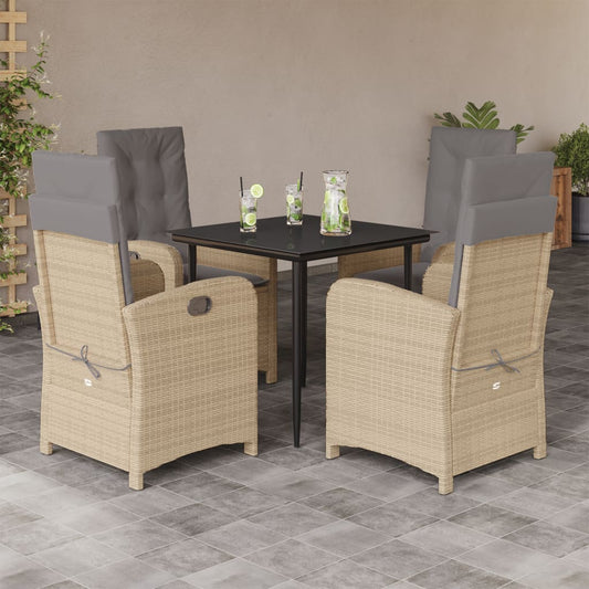 5-tlg. Garten-Essgruppe mit Kissen Beigemischung Poly Rattan