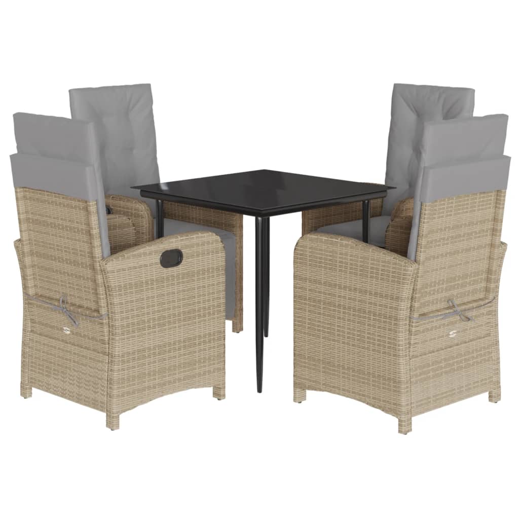 5-tlg. Garten-Essgruppe mit Kissen Beigemischung Poly Rattan
