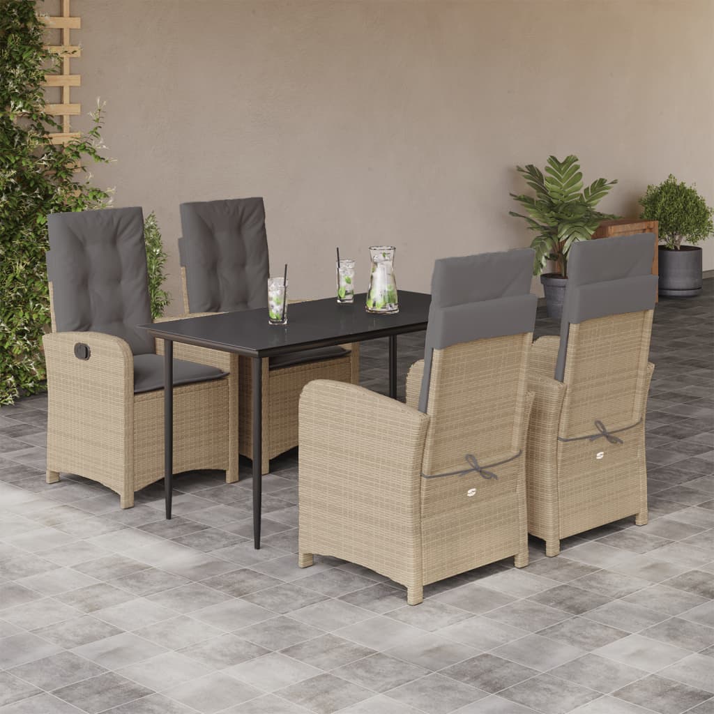 5-tlg. Garten-Essgruppe mit Kissen Beigemischung Poly Rattan
