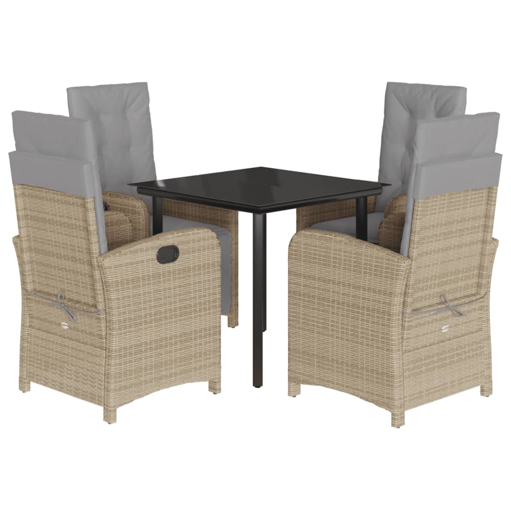 5-tlg. Garten-Essgruppe mit Kissen Beigemischung Poly Rattan