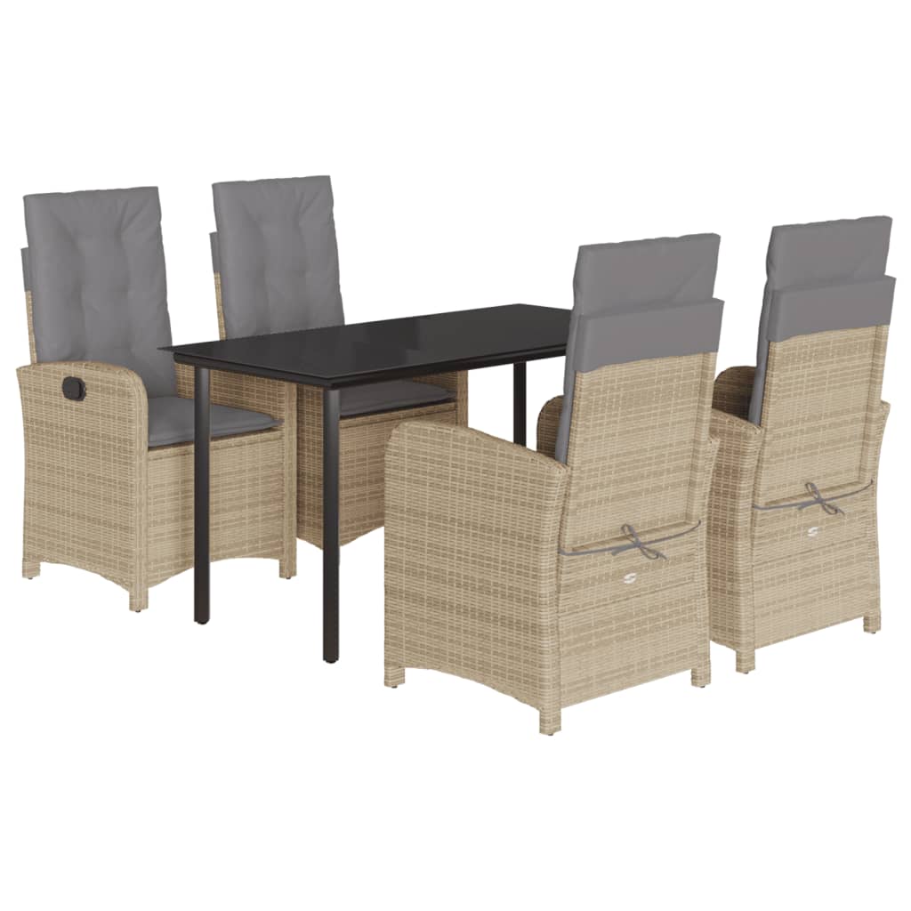 5-tlg. Garten-Essgruppe mit Kissen Beigemischung Poly Rattan