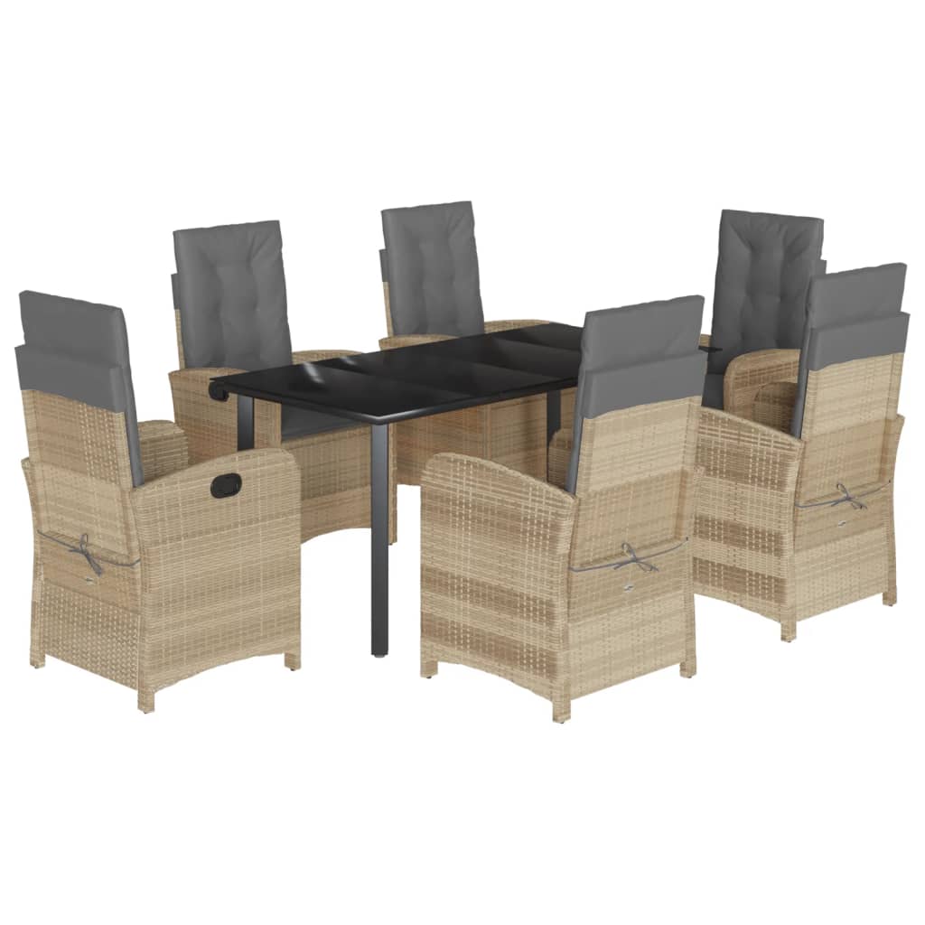 7-tlg. Garten-Essgruppe mit Kissen Beigemischung Poly Rattan