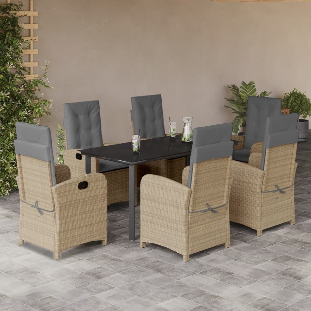 7-tlg. Garten-Essgruppe mit Kissen Beigemischung Poly Rattan