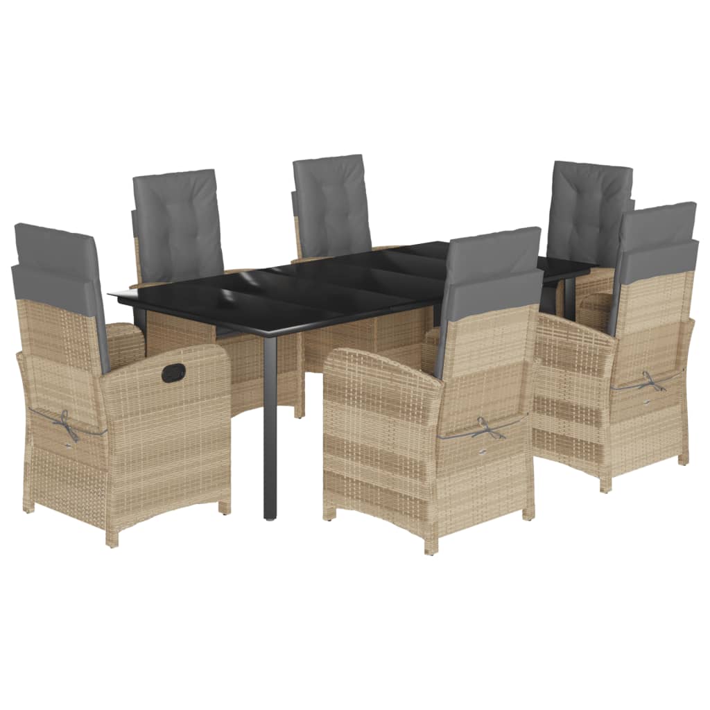 7-tlg. Garten-Essgruppe mit Kissen Beigemischung Poly Rattan