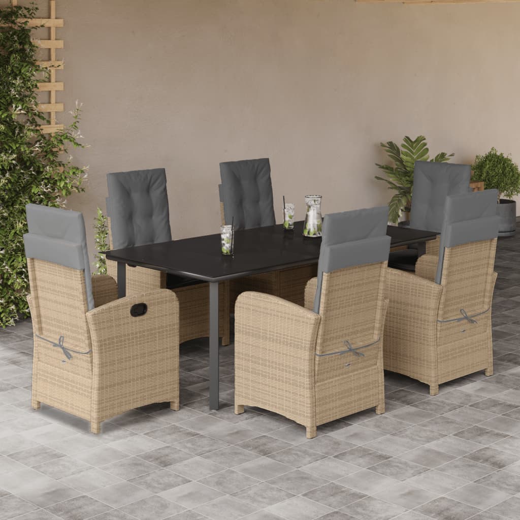 7-tlg. Garten-Essgruppe mit Kissen Beigemischung Poly Rattan
