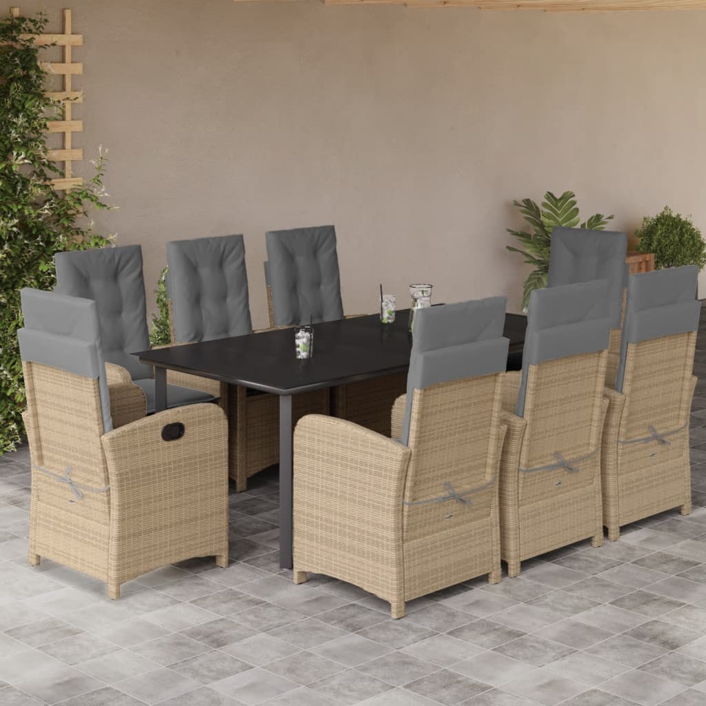 9-tlg. Garten-Essgruppe mit Kissen Beigemischung Poly Rattan
