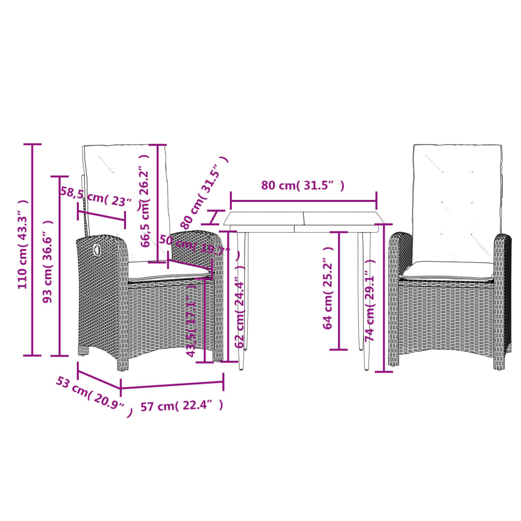 3-tlg. Garten-Essgruppe mit Kissen Hellgrau Poly Rattan