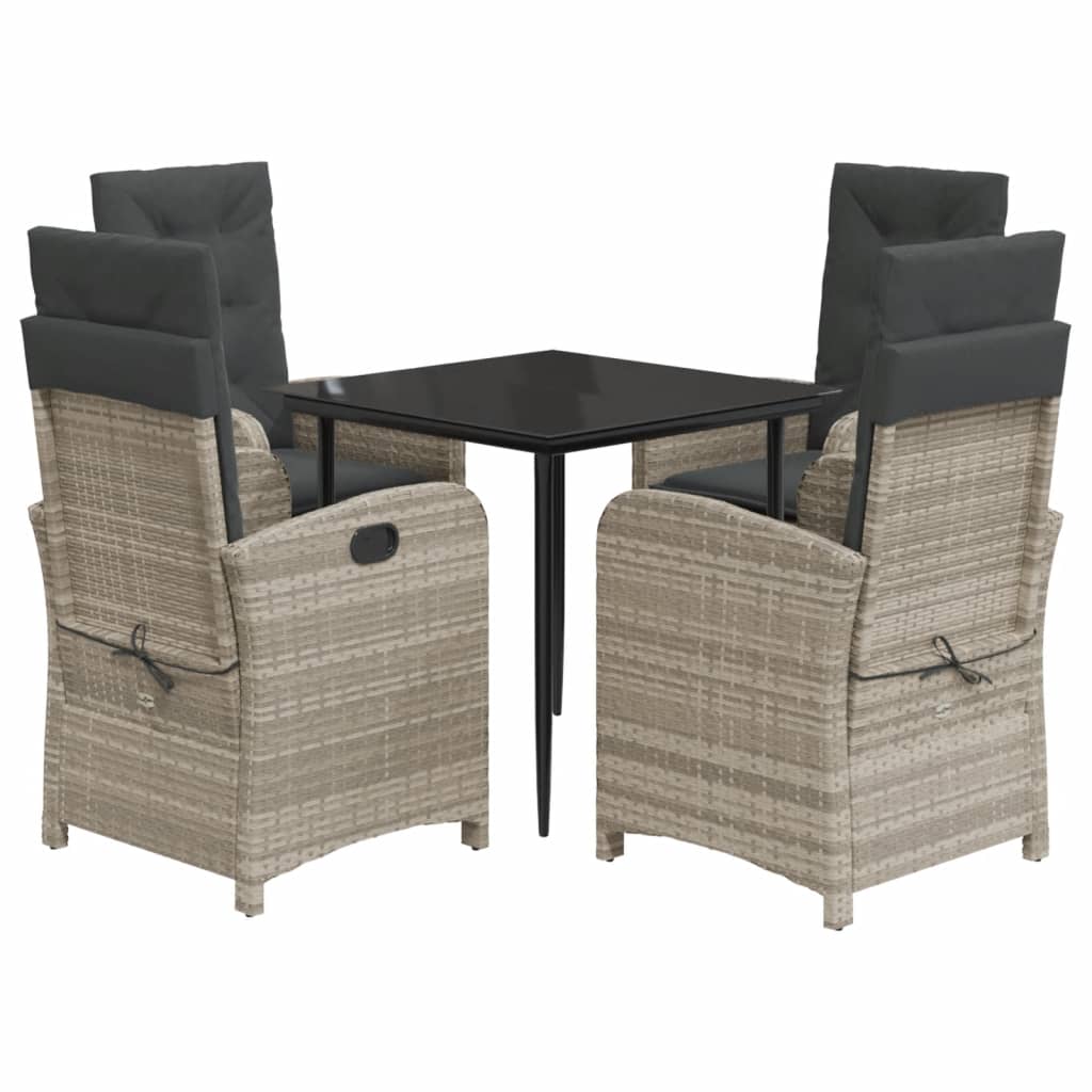 5-tlg. Garten-Essgruppe mit Kissen Hellgrau Poly Rattan