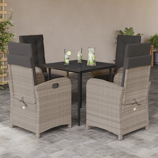5-tlg. Garten-Essgruppe mit Kissen Hellgrau Poly Rattan