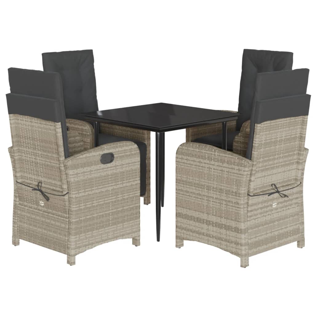 5-tlg. Garten-Essgruppe mit Kissen Hellgrau Poly Rattan
