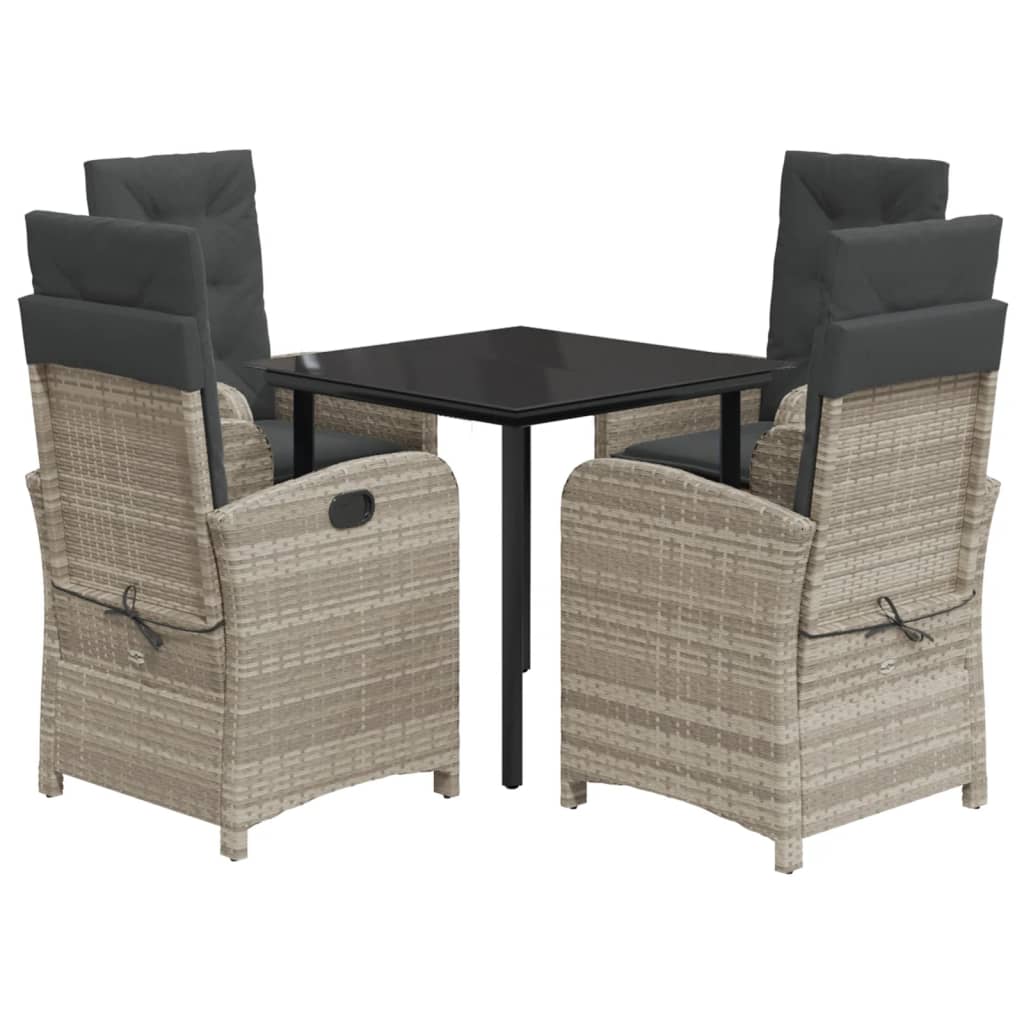 5-tlg. Garten-Essgruppe mit Kissen Hellgrau Poly Rattan