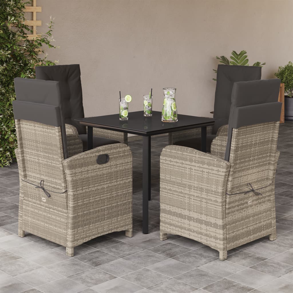 5-tlg. Garten-Essgruppe mit Kissen Hellgrau Poly Rattan