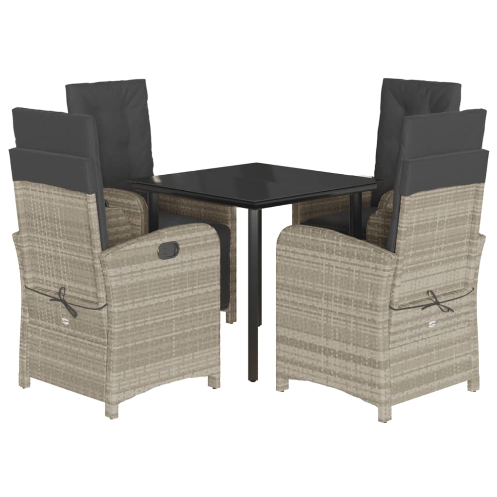 5-tlg. Garten-Essgruppe mit Kissen Hellgrau Poly Rattan