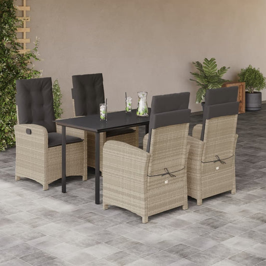 5-tlg. Garten-Essgruppe mit Kissen Hellgrau Poly Rattan