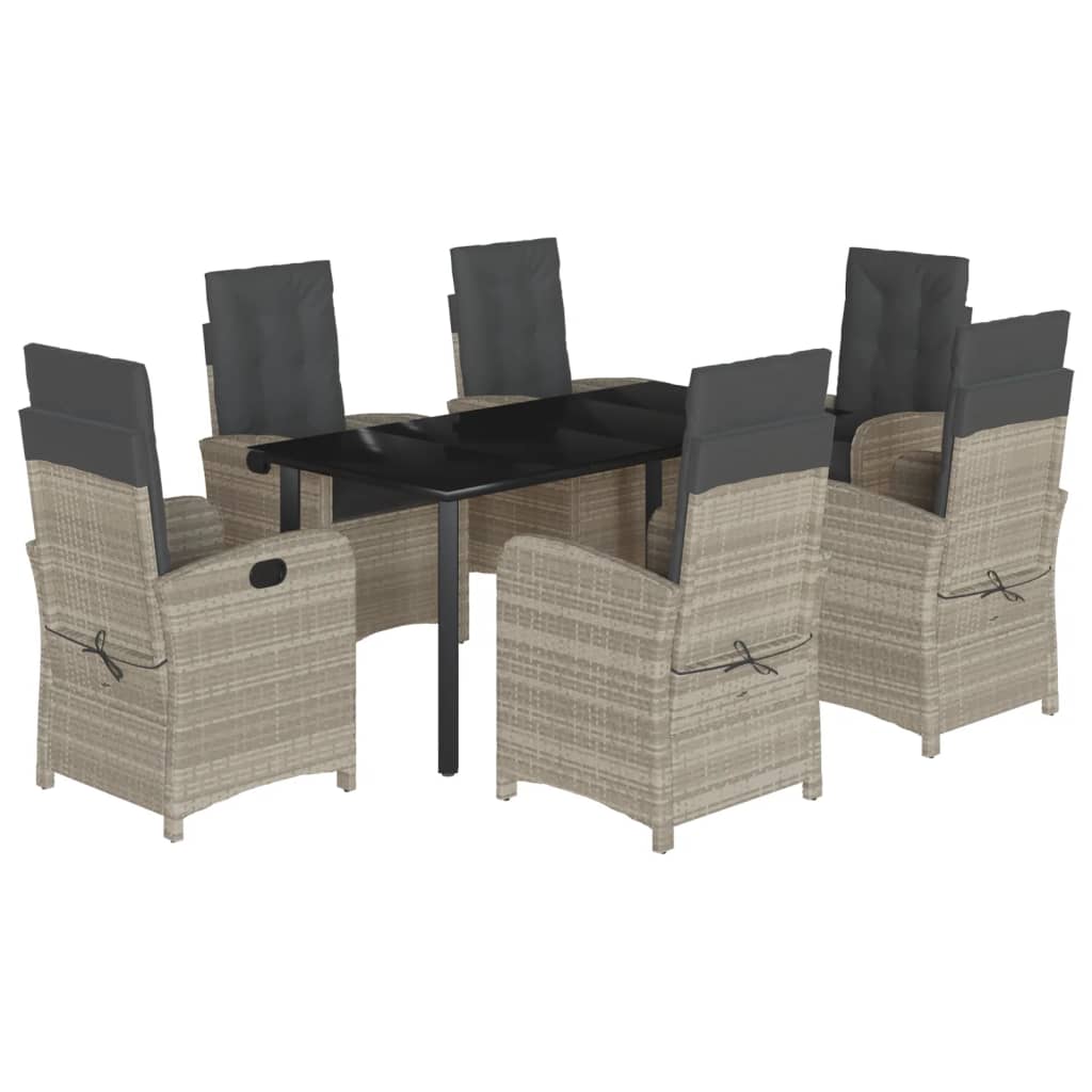 7-tlg. Garten-Essgruppe mit Kissen Hellgrau Poly Rattan