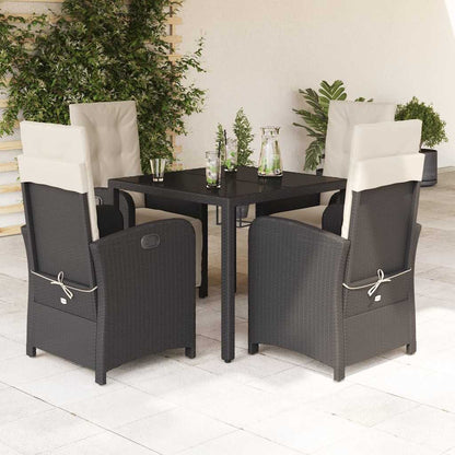 5-tlg. Garten-Essgruppe mit Kissen Schwarz Poly Rattan