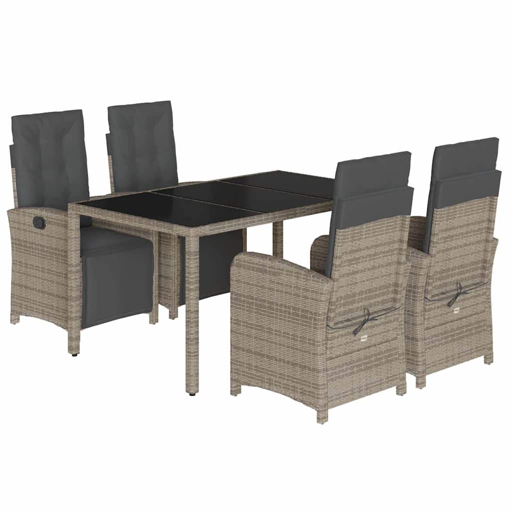 5-tlg. Garten-Essgruppe mit Kissen Grau Poly Rattan
