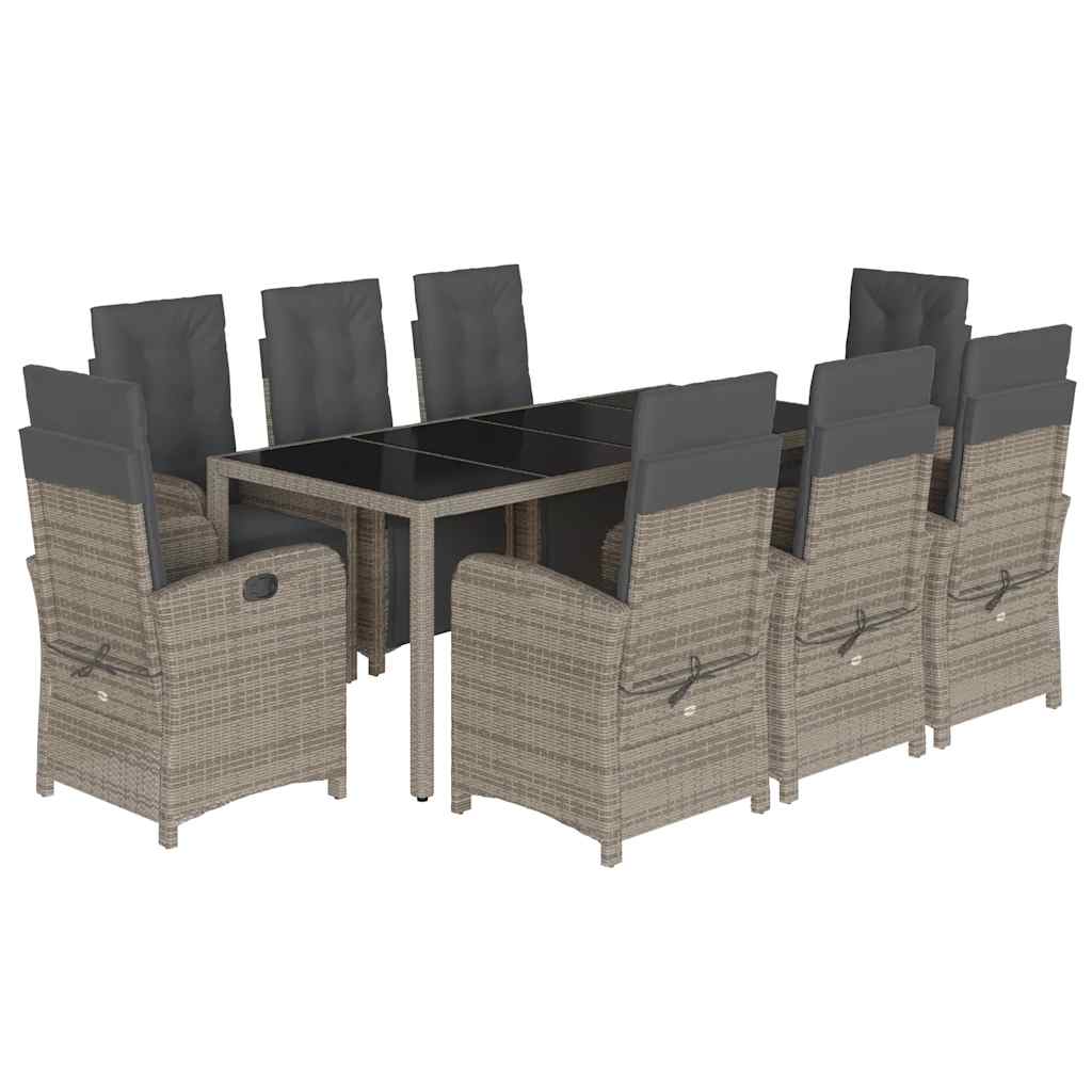 9-tlg. Garten-Essgruppe mit Kissen Grau Poly Rattan
