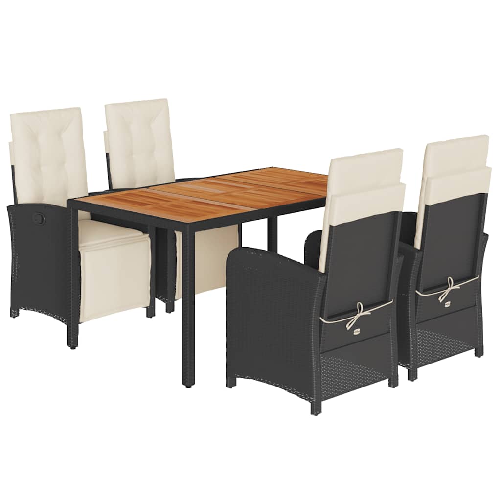5-tlg. Garten-Essgruppe mit Kissen Schwarz Poly Rattan