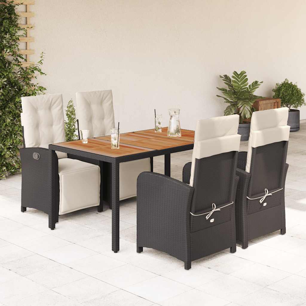 5-tlg. Garten-Essgruppe mit Kissen Schwarz Poly Rattan