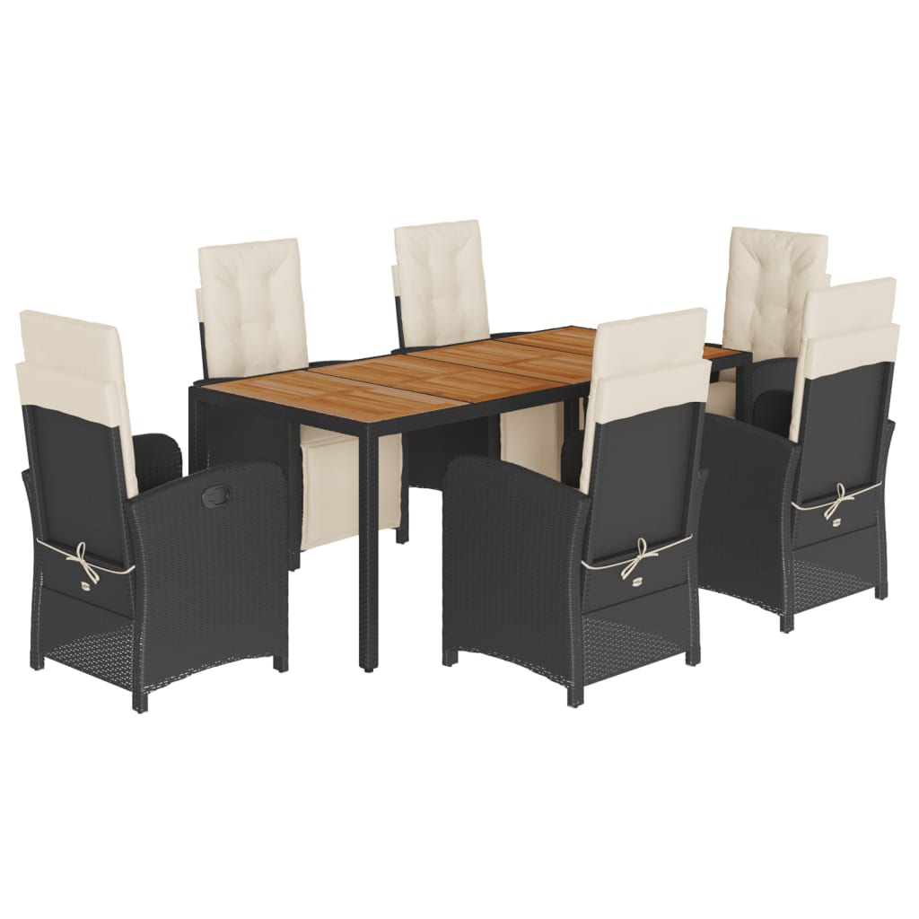 7-tlg. Garten-Essgruppe mit Kissen Schwarz Poly Rattan