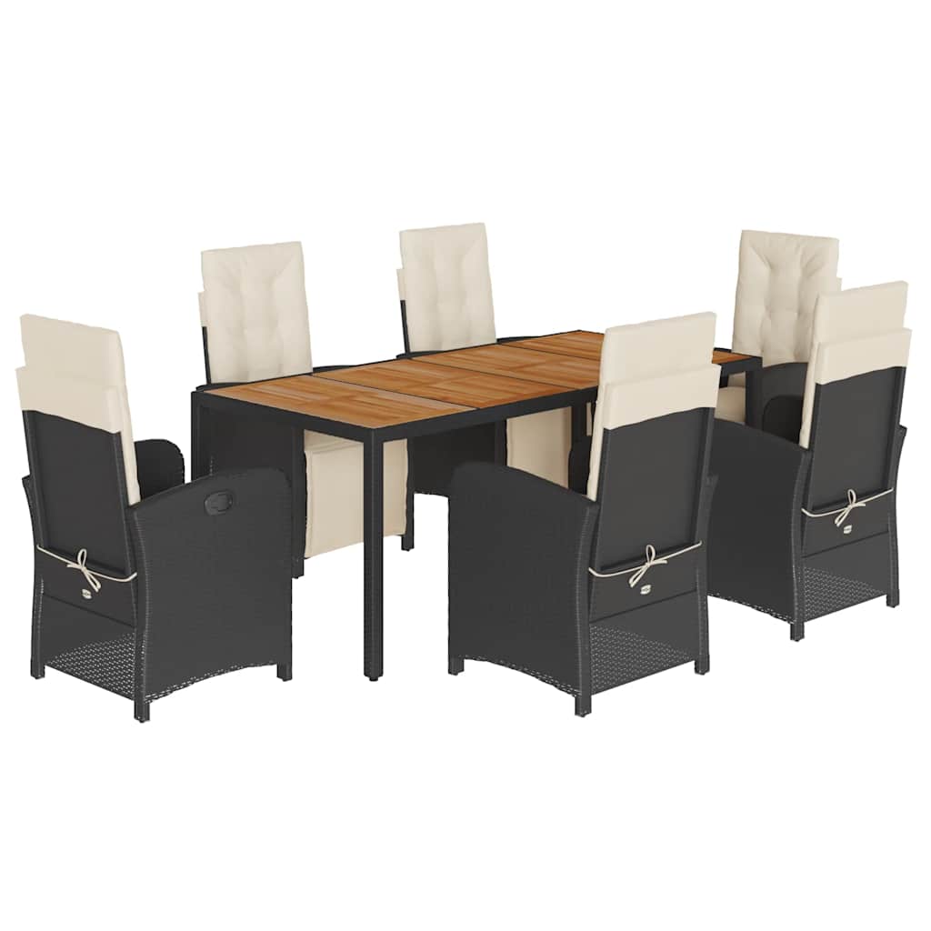 7-tlg. Garten-Essgruppe mit Kissen Schwarz Poly Rattan