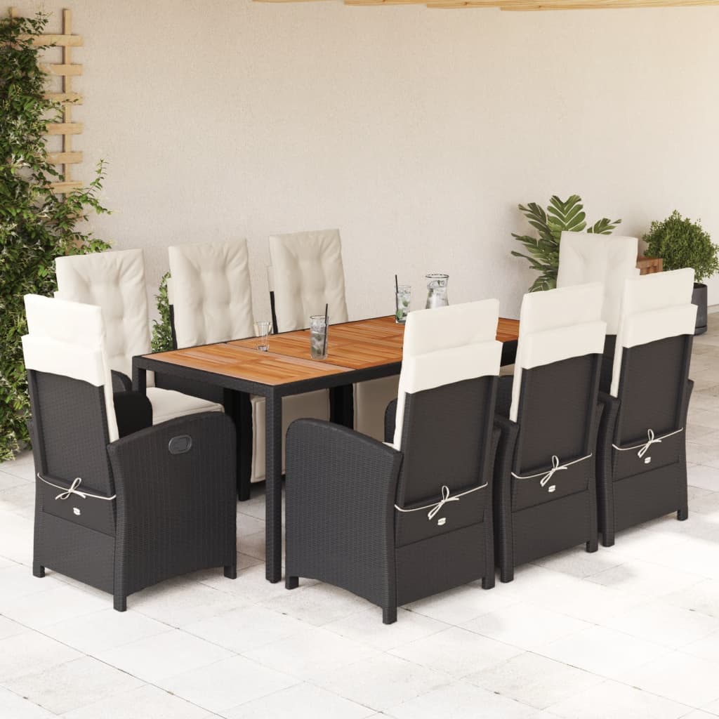 9-tlg. Garten-Essgruppe mit Kissen Schwarz Poly Rattan