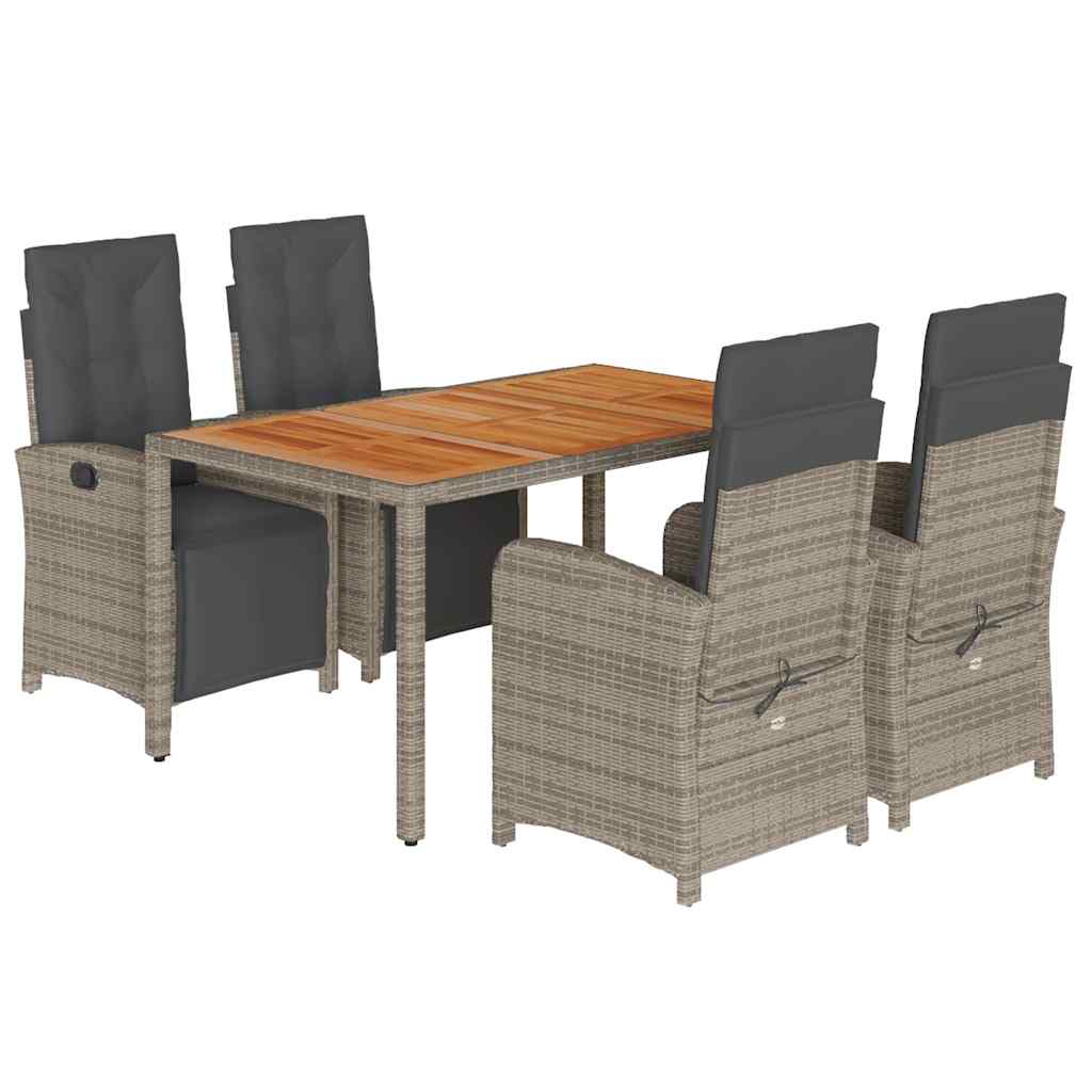 5-tlg. Garten-Essgruppe mit Kissen Grau Poly Rattan