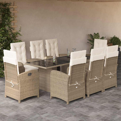 9-tlg. Garten-Essgruppe mit Kissen Beige Poly Rattan