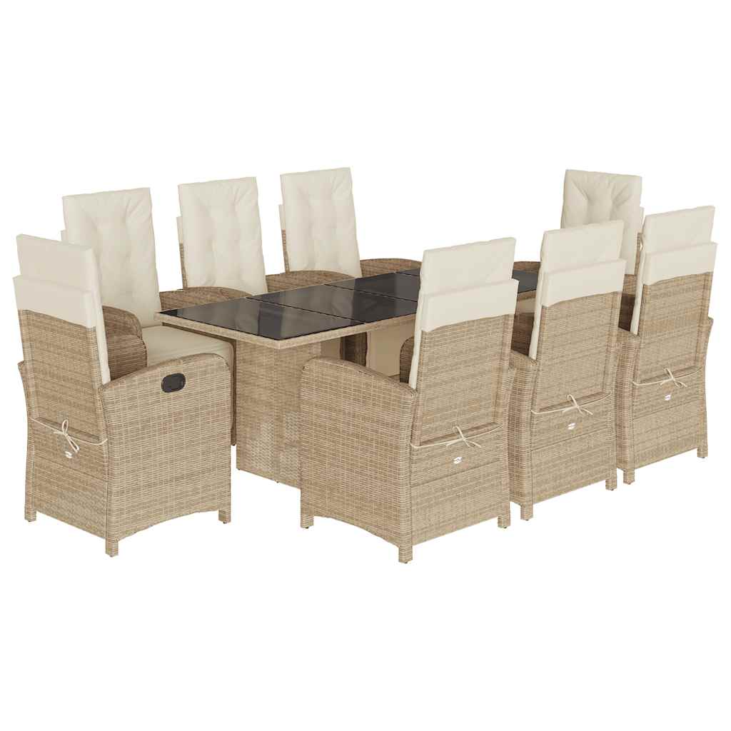 9-tlg. Garten-Essgruppe mit Kissen Beige Poly Rattan