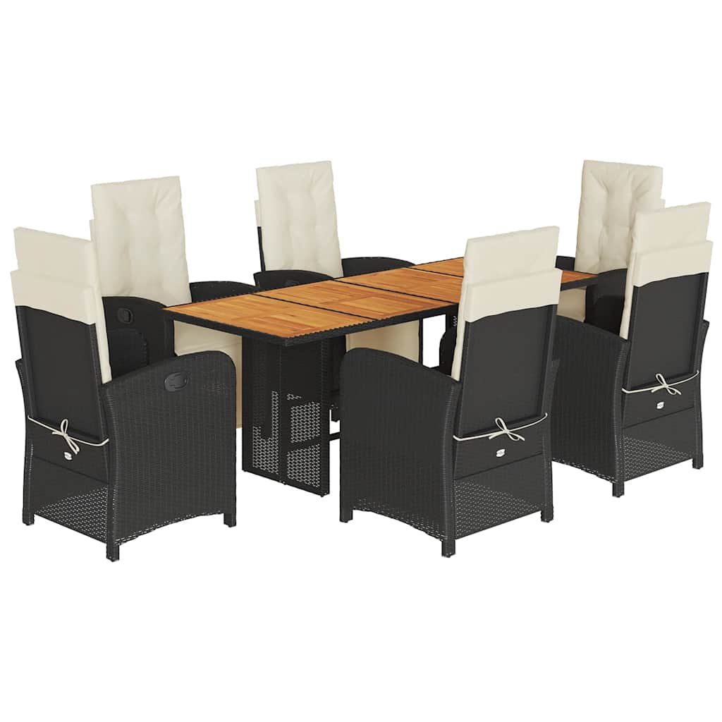 7-tlg. Garten-Essgruppe mit Kissen Schwarz Poly Rattan