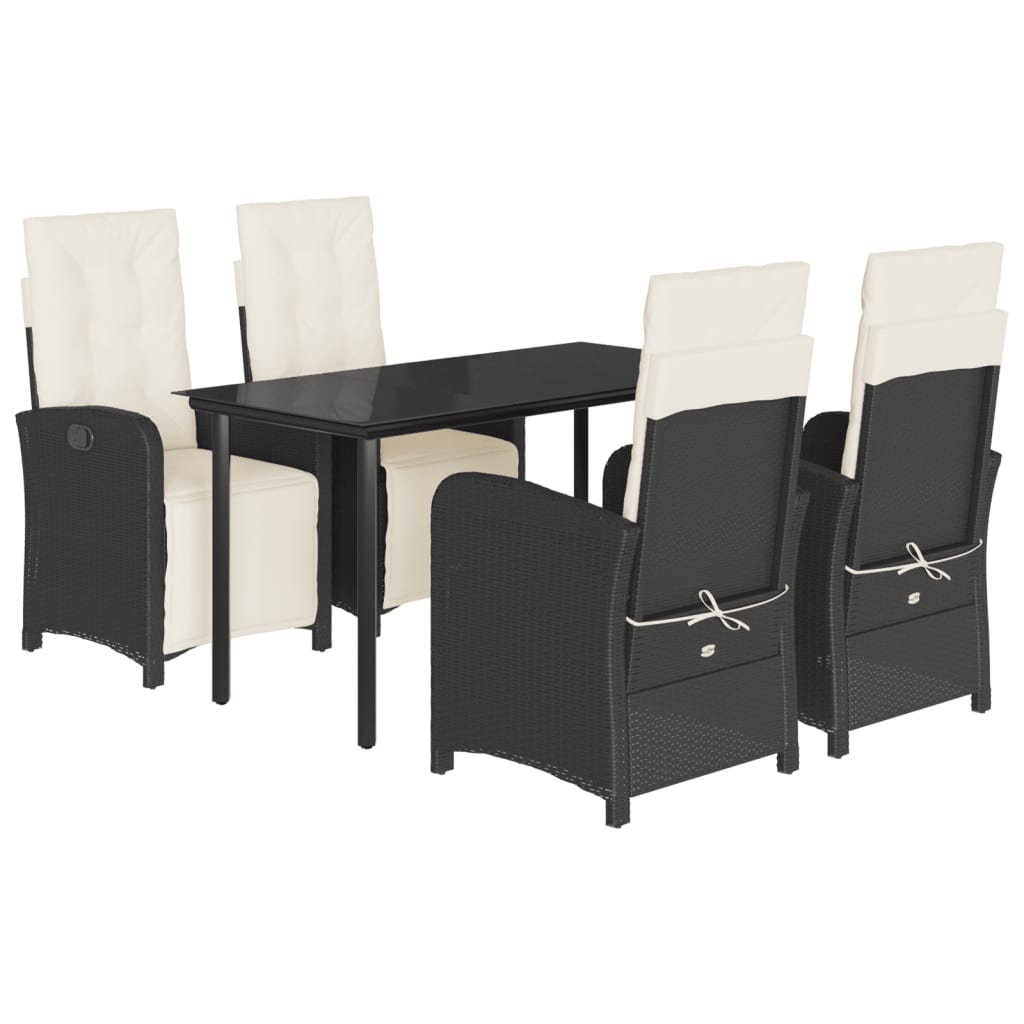 5-tlg. Garten-Essgruppe mit Kissen Schwarz Poly Rattan