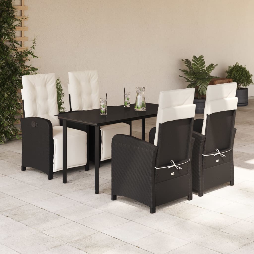 5-tlg. Garten-Essgruppe mit Kissen Schwarz Poly Rattan