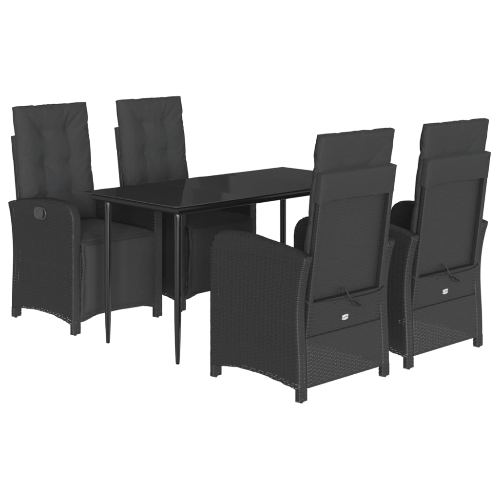 5-tlg. Garten-Essgruppe mit Kissen Schwarz Poly Rattan