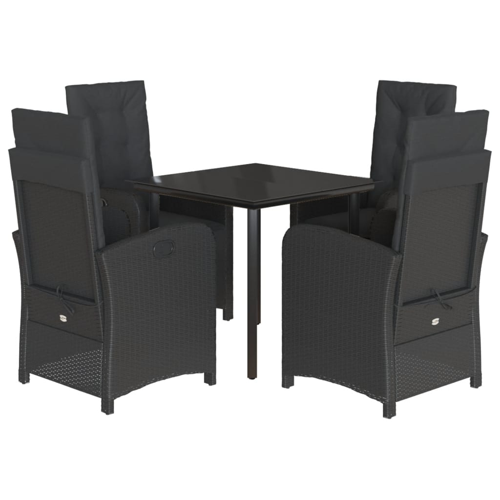 5-tlg. Garten-Essgruppe mit Kissen Schwarz Poly Rattan