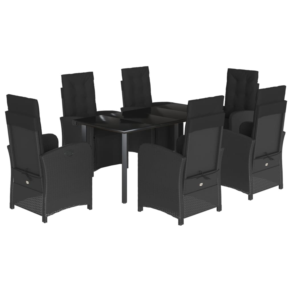 7-tlg. Garten-Essgruppe mit Kissen Schwarz Poly Rattan