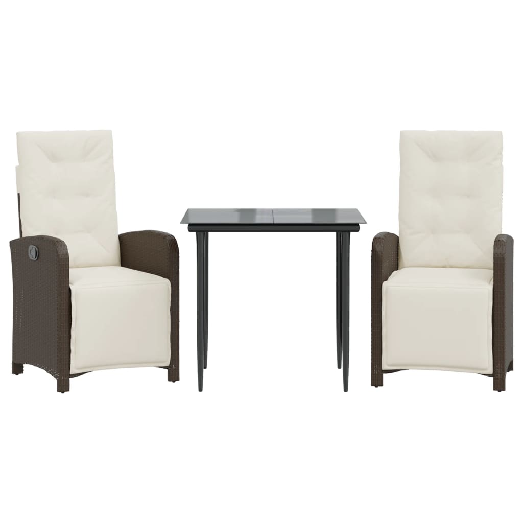 3-tlg. Bistro-Set mit Kissen Braun Poly Rattan