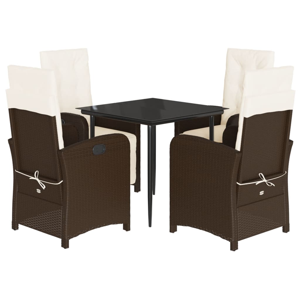 5-tlg. Garten-Essgruppe mit Kissen Braun Poly Rattan