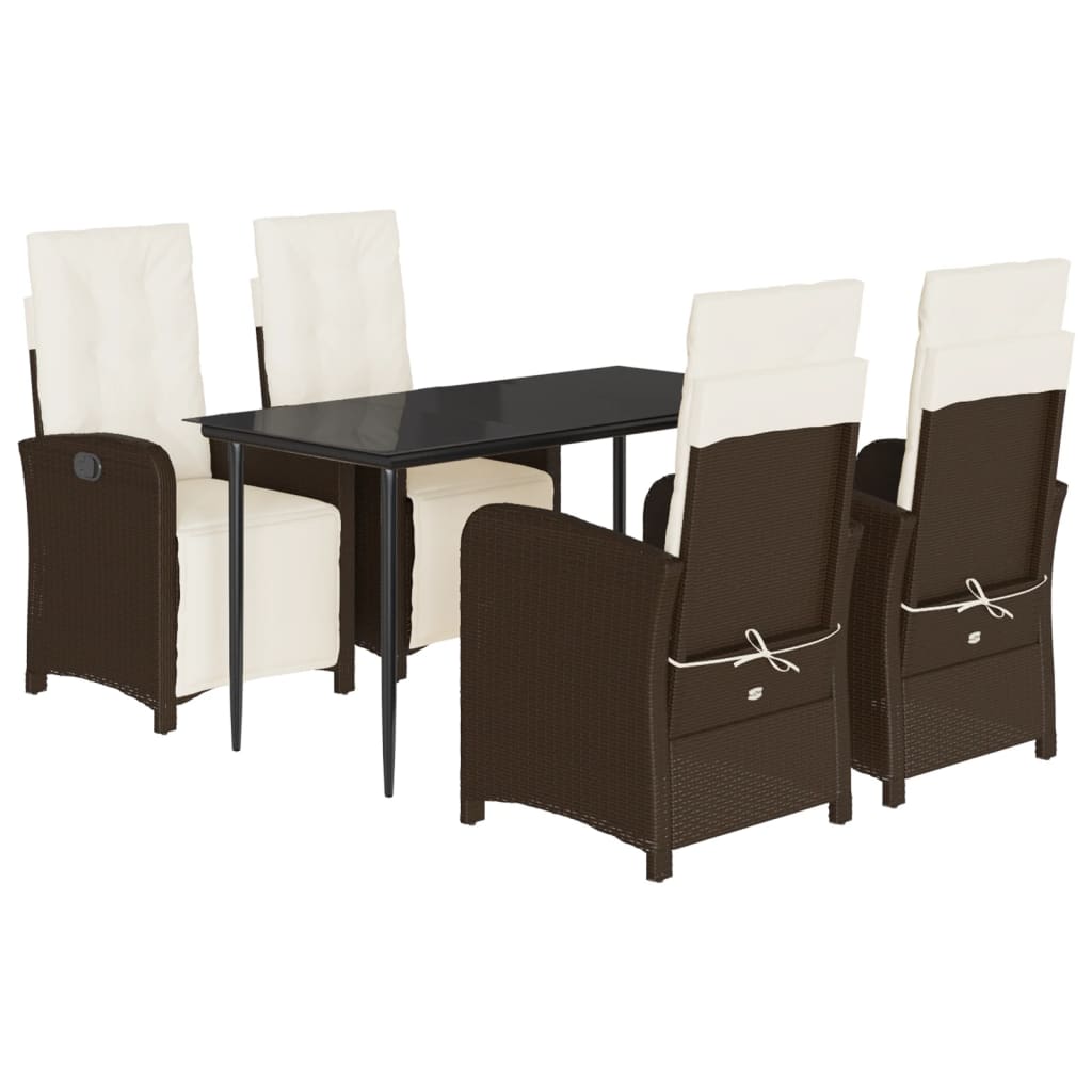 5-tlg. Garten-Essgruppe mit Kissen Braun Poly Rattan