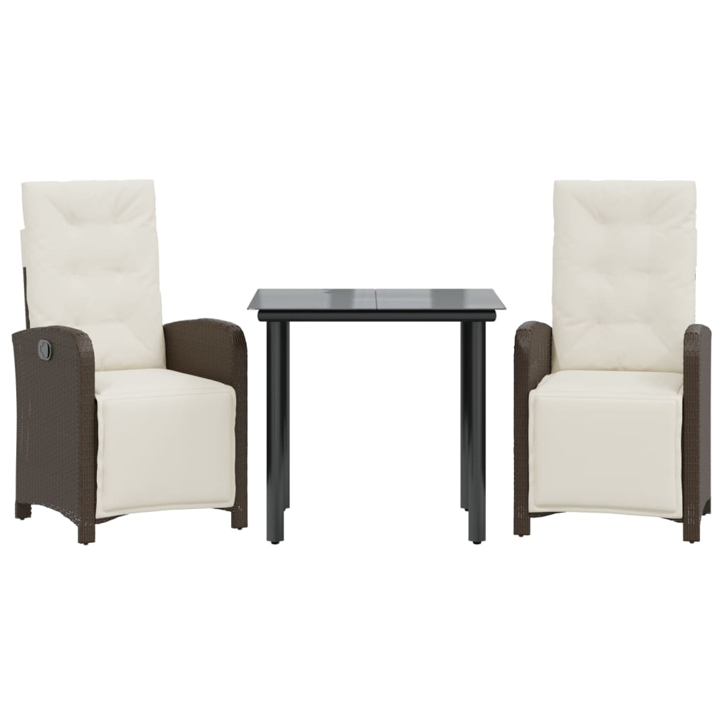 3-tlg. Bistro-Set mit Kissen Braun Poly Rattan
