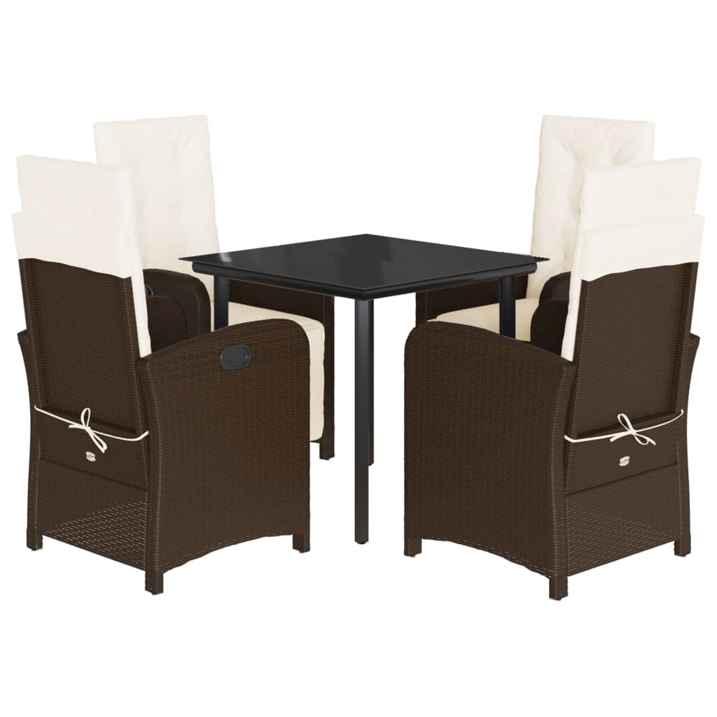5-tlg. Garten-Essgruppe mit Kissen Braun Poly Rattan