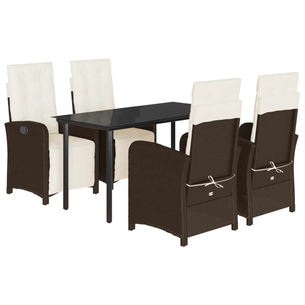 5-tlg. Garten-Essgruppe mit Kissen Braun Poly Rattan