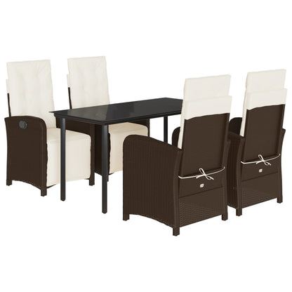 5-tlg. Garten-Essgruppe mit Kissen Braun Poly Rattan