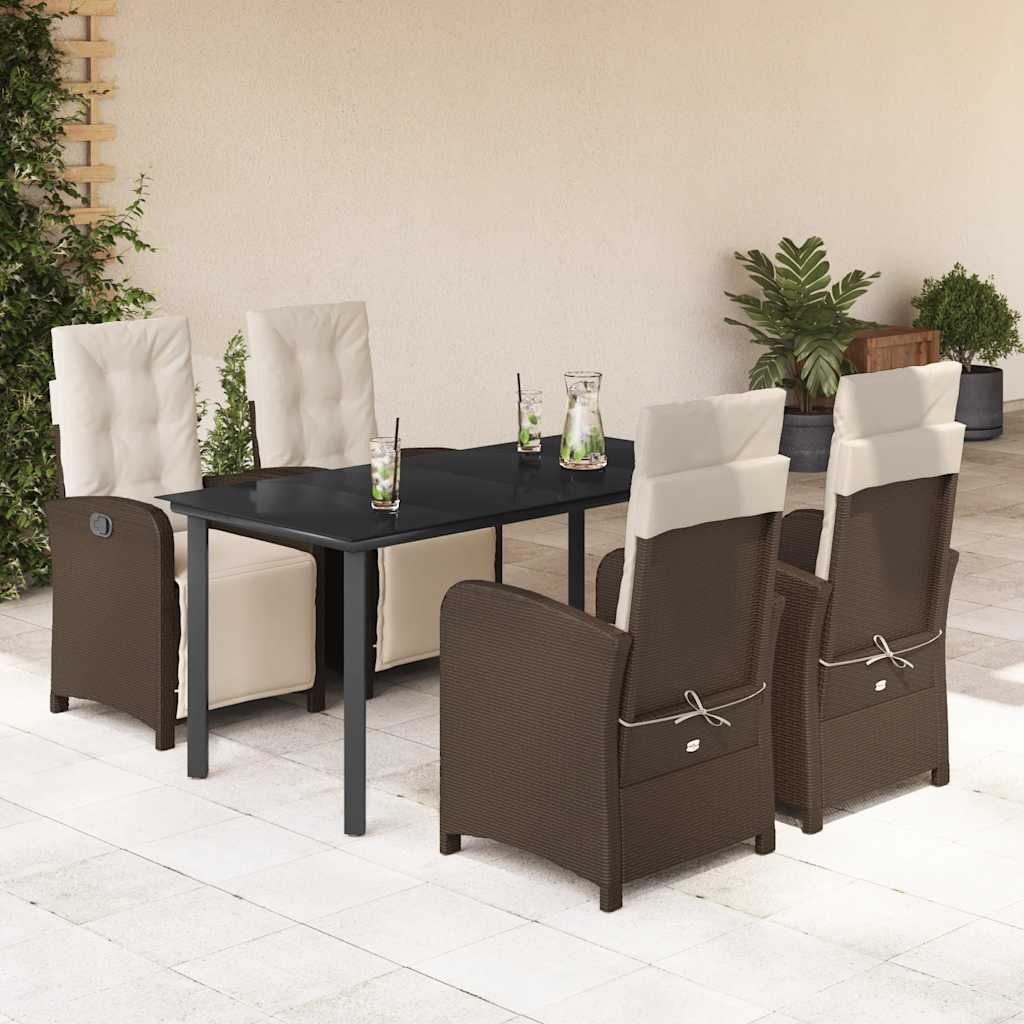 5-tlg. Garten-Essgruppe mit Kissen Braun Poly Rattan