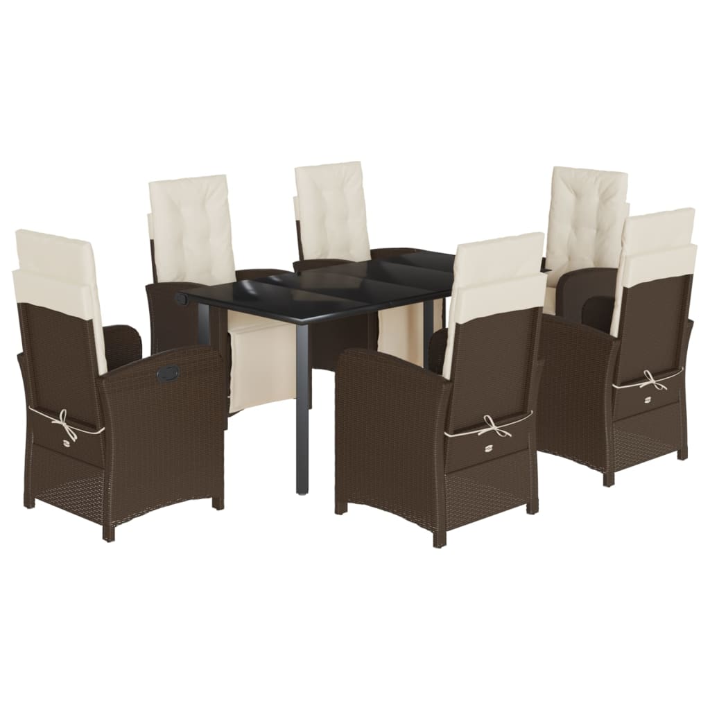 7-tlg. Garten-Essgruppe mit Kissen Braun Poly Rattan