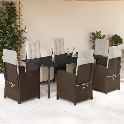 7-tlg. Garten-Essgruppe mit Kissen Braun Poly Rattan
