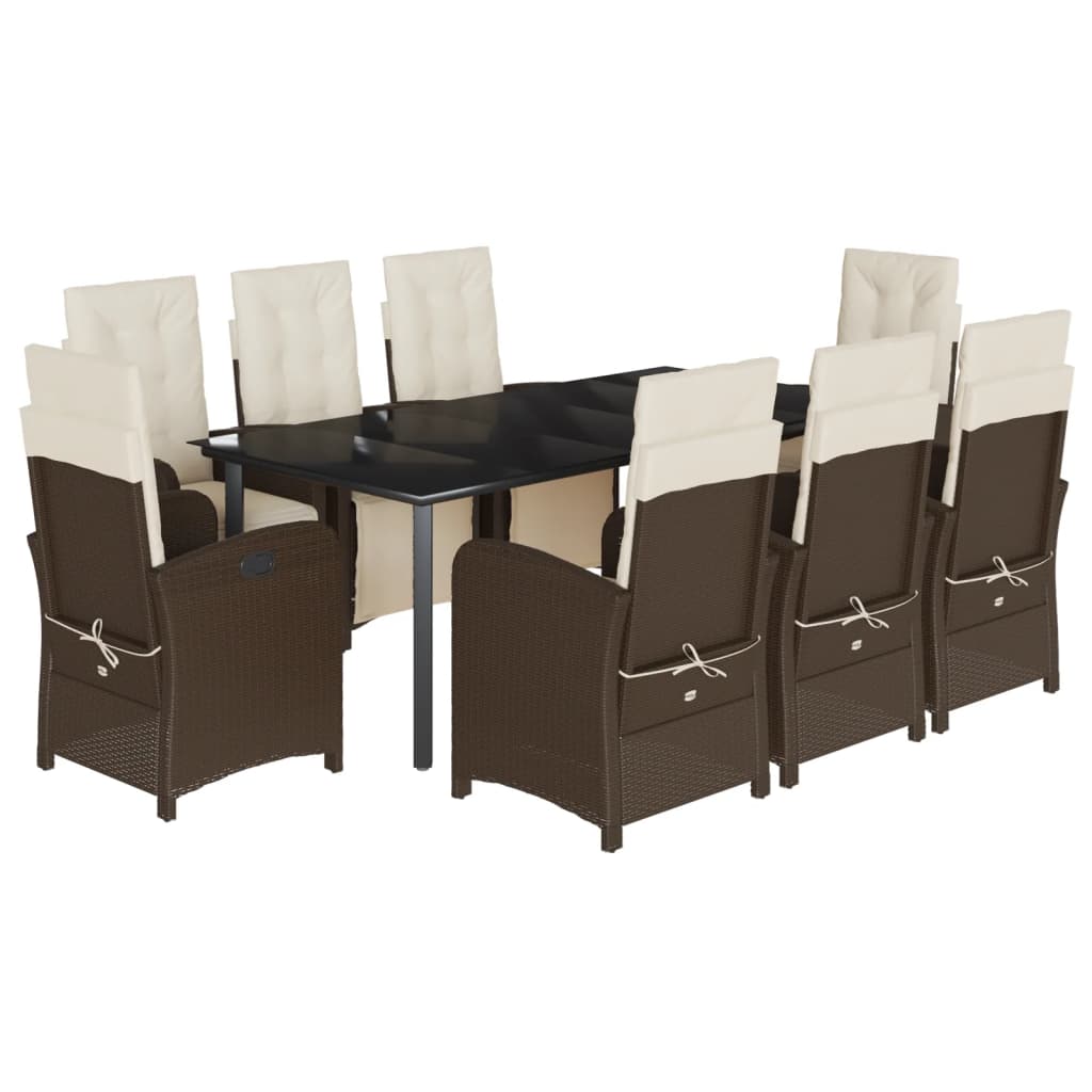 9-tlg. Garten-Essgruppe mit Kissen Braun Poly Rattan