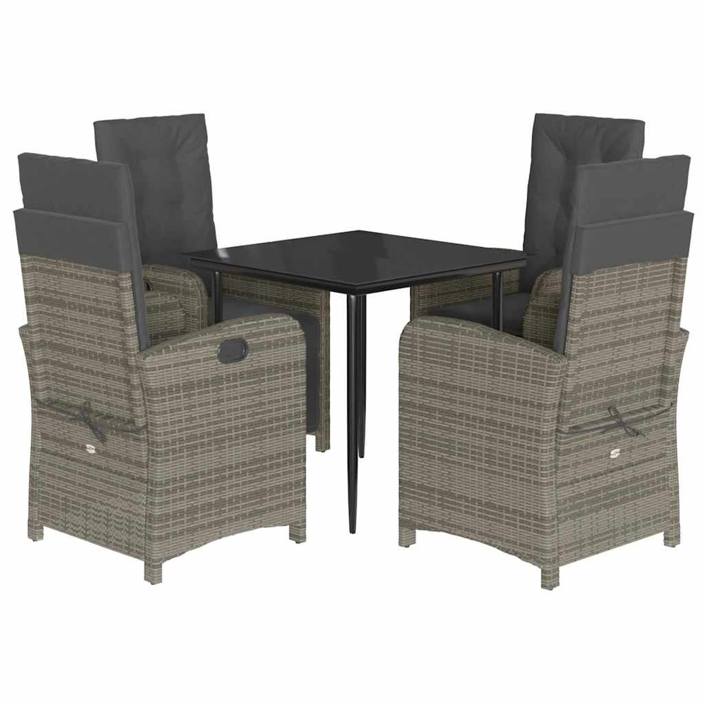 5-tlg. Garten-Essgruppe mit Kissen Grau Poly Rattan
