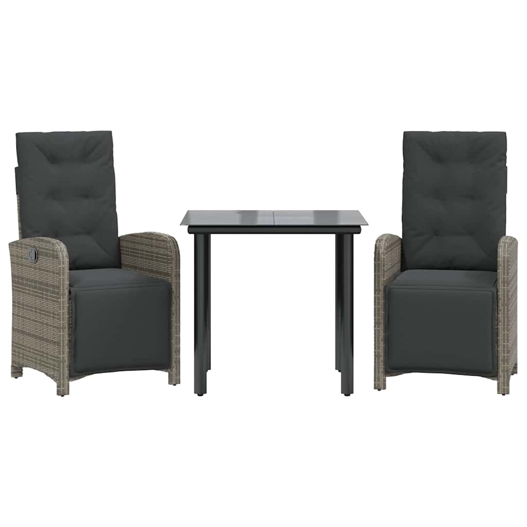 3-tlg. Bistro-Set mit Kissen Grau Poly Rattan
